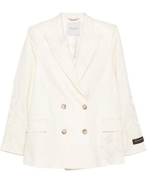 ERMANNO FIRENZE Double-Breasted Embroidered Blazer - White