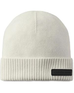 Canada Goose Logo-Patch Beanie Hat - Natural