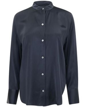 Vince Band-Collar Satin Shirt - Blue