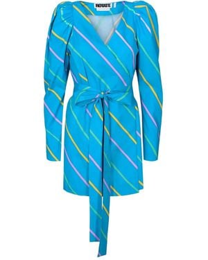 ROTATE BIRGER CHRISTENSEN Puff-Sleeve Striped Dress - Blue