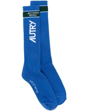 Autry Logo-Print Ribbed Socks - Blue