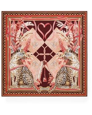 Ferragamo Feline Print Silk Foulard - Pink