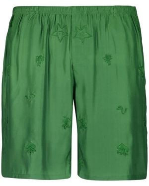 BAZISZT Bestickte Shorts mit Kordelzug - Grün