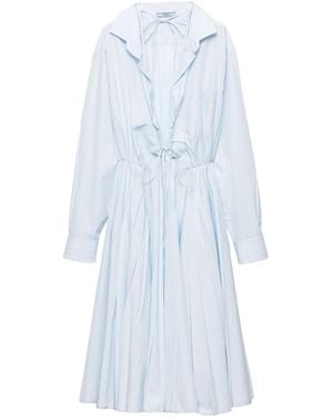 Prada V-Neck Long-Sleeve Midi Dress - Blue