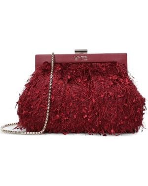 V73 Feather-Effect Clutch Bag - Red