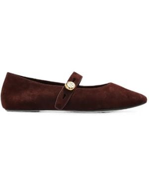 Tory Burch Suede Logo-Button Ballet Flats - White
