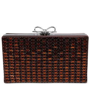 Self-Portrait Crystal-Embellished Bow-Clasp Chainmail Clutch Bag - Brown