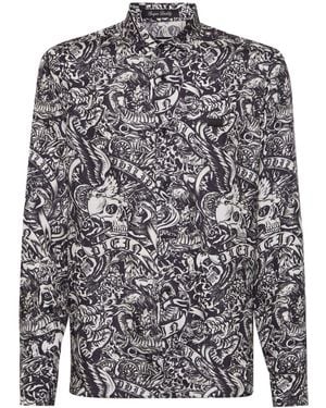 Philipp Plein Tattoo-Print Silk Shirt - Grey