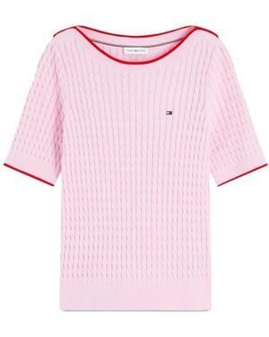 Tommy Hilfiger Cable-Knit Short-Sleeve Sweater - Pink