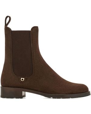 Ferragamo Stivali Chelsea Con Placca Gancini - Marrone