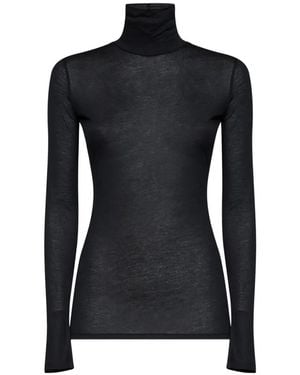 Mugler Jersey Translúcido Con Cuello Alto - Negro