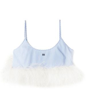 Miu Miu Top corto con ribete de plumas - Azul