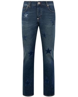 Philipp Plein Super Straight Cut Jeans Cocco Stars - Blue