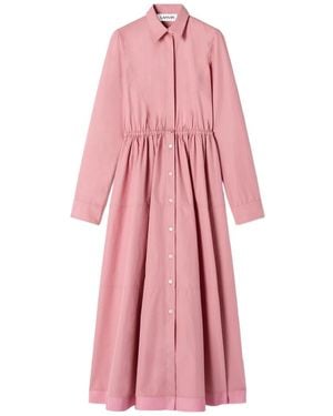 Lanvin Long-Sleeve Button Midi Dress - Pink