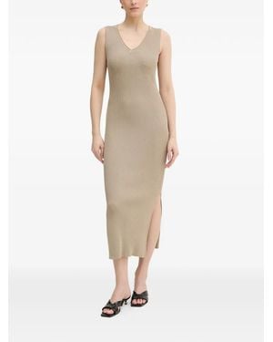 ARMANI EXCHANGE Ribbed-Knit V-Neck Midi Dress - Natural