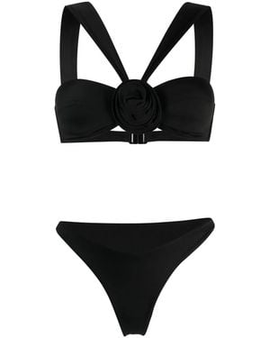 LaRevêche Flower-Detail Bikini Set - Black
