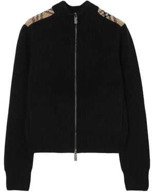 Burberry Check Funnel-Neck Cardigan - Black