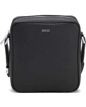 BOSS Logo-Plaque Messenger Bag - Black