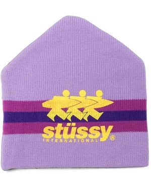 Stussy Bonnet Rayé À Logo Imprimé - Purple