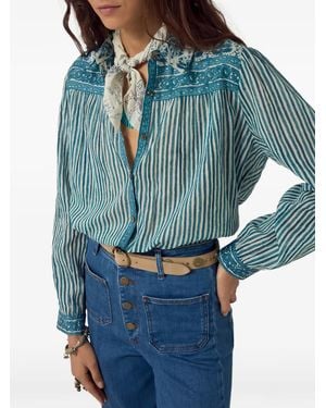 MAISON HOTEL Maria Striped Block-Print Shirt - Blue