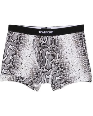 Tom Ford Snake-Print Logo-Waistband Boxers - White