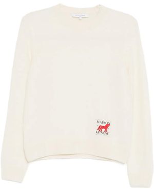 Maison Kitsuné Logo-Patched Round-Neck Jumper - Natural