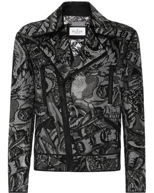 Philipp Plein Tattoo-Print Biker Jacket - Black