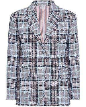 Thom Browne Frayed Plaid Check Blazer - Blue