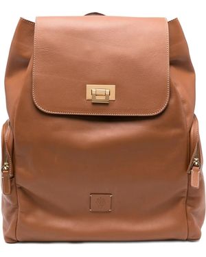 Eleventy Flap-Fastening Leather Backpack - Brown