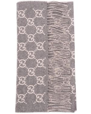 Gucci Monogram-Pattern Fringed Scarf - Gray