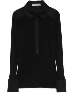 D.exterior Contrast-Panel Button-Up Blouse - Black