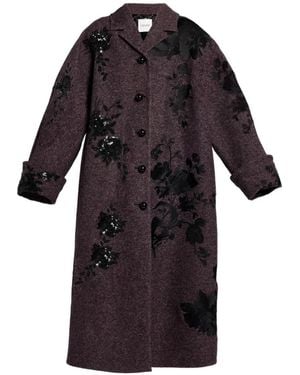 Erdem Embroidered Speckled Coat - Black