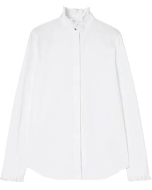Burberry Classic-Fit Katoenen Popeline Blouse Met Ruches - Wit