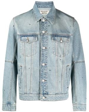Zadig & Voltaire Kasy Spread-Collar Crystal Denim Jacket - Blue