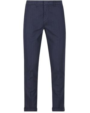 Fay Herringbone-Pattern Trousers - Blue
