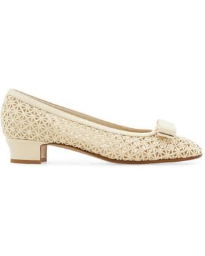 Ferragamo Macramé Vara Bow Court Shoes - Natural