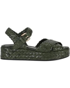 LA ROSE Woven Wedge Sandals - Green