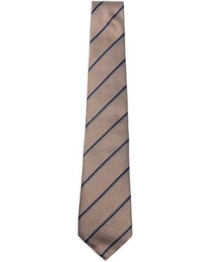 Canali Striped-Pattern Silk Tie - White
