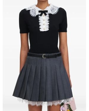 Self-Portrait Lace-Trimmed Bow-Motif Cardigan - Black