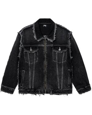 REVENGE Frayed Skull-Patch Denim Jacket - Black
