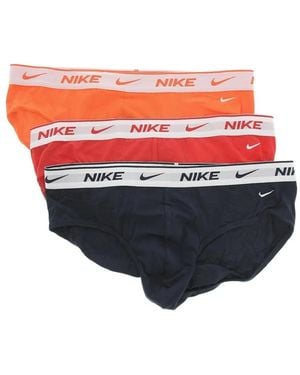 Nike Logo-Waistband Cotton-Blend Briefs (Set Of Three) - Red