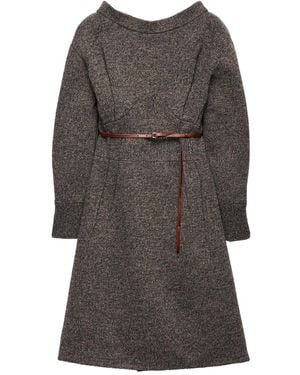 Prada Robe Mi-Longue En Laine - Gris