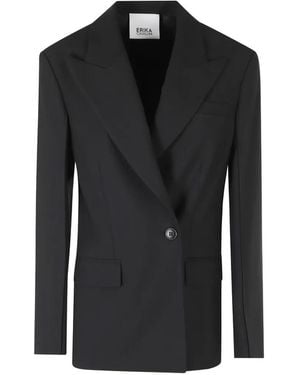 Erika Cavallini Semi Couture Peak-Lapels Embellished-Cuffs Blazer - Black