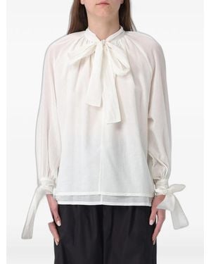 Tela Pussy-Bow Tie-Cuff Blouse - White