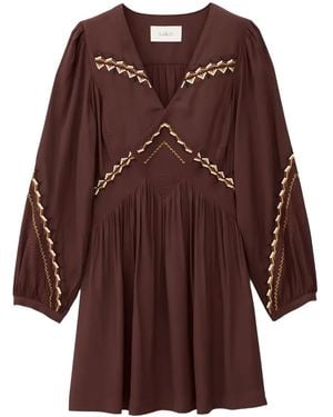 Ba&sh Tay Embroidered V-Neck Mini Dress - Brown