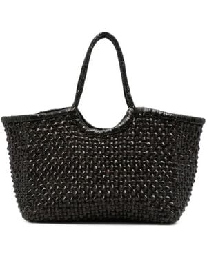 Dragon Diffusion Nantucket Cactus Woven Leather Tote Bag - Black