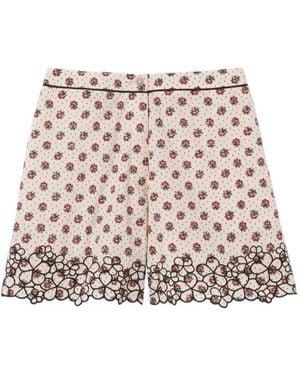 Claudie Pierlot Floral-Print Embroidered Shorts - Pink