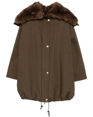 VALENTINI 1972 Faux-Fur-Trim Hooded Coat - Brown