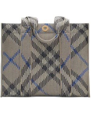 Burberry Small Check Knitted Tote Bag - Grey