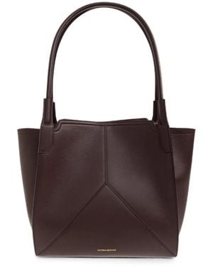 Victoria Beckham Vitoria Leather Logo-Print Tote Bag - Brown